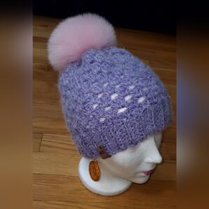 RIL Crochet Wool Hat with Fox Fur